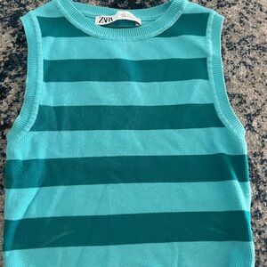 Zara Sleeveless Top in Teal and Aqua Stripes